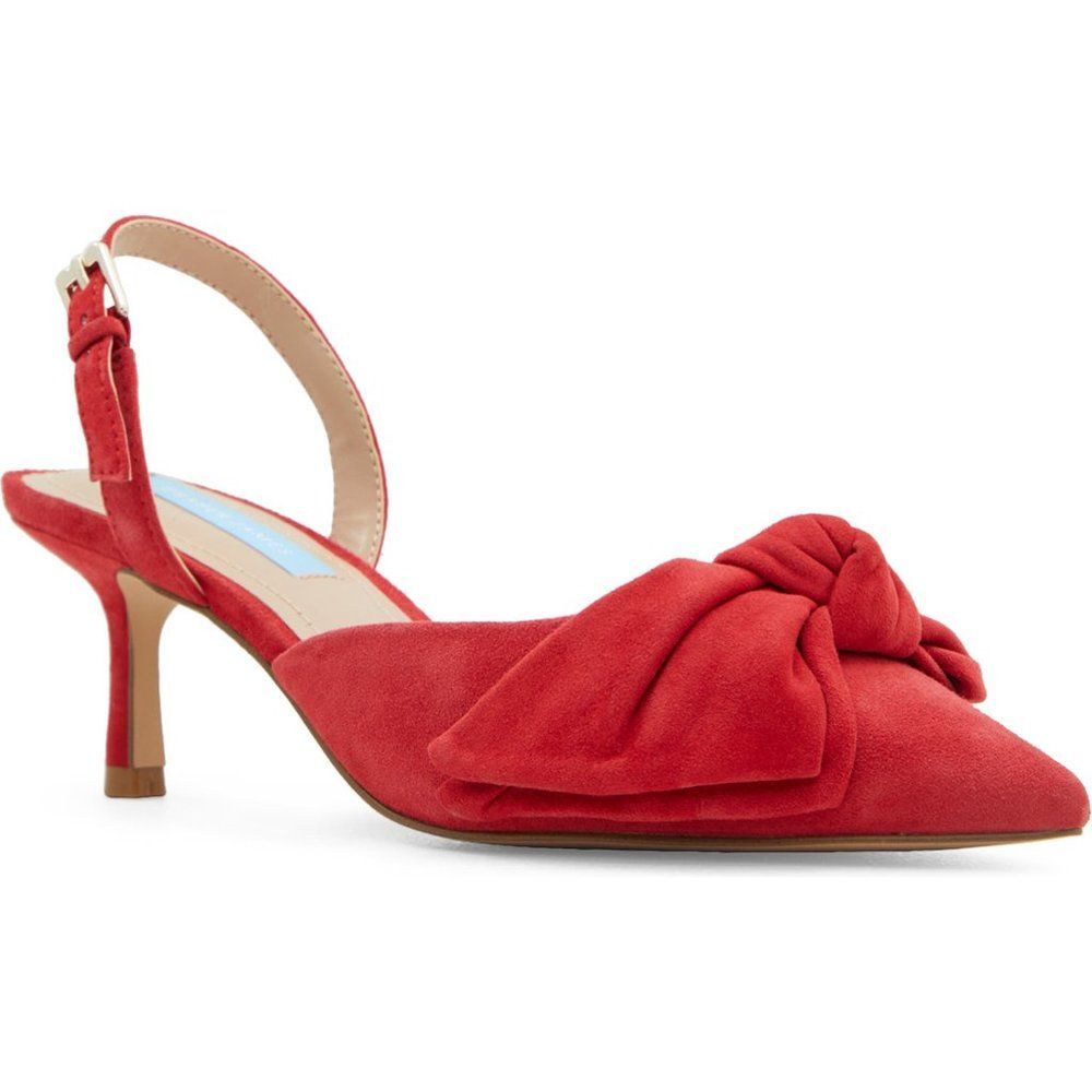 Women's Bow Suede Leather Pump Shoes Draper James Red Pointed Toe Size6 $99